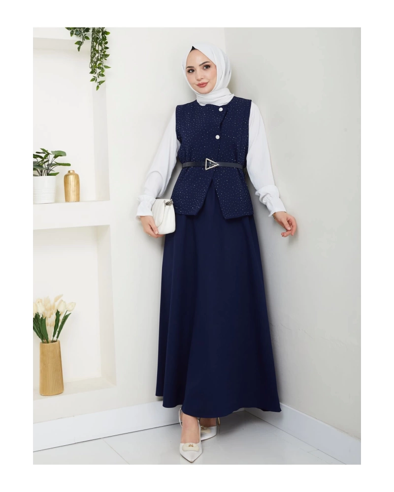 SİMLİ TAŞLI ÇAPRAZ YELEK DERİ KEMERLİ ETEK TAKIM 2533