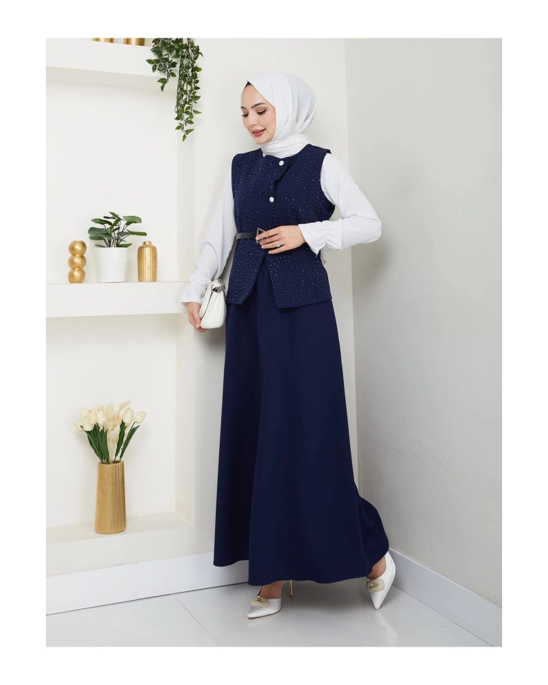 SİMLİ TAŞLI ÇAPRAZ YELEK DERİ KEMERLİ ETEK TAKIM 2533