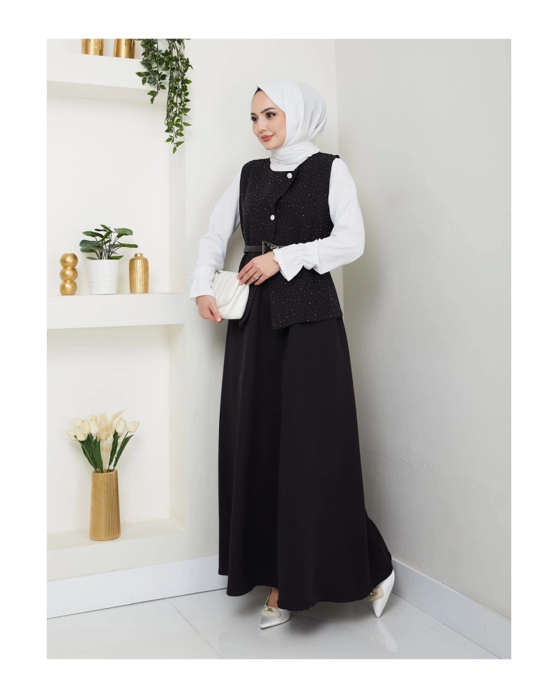 SİMLİ TAŞLI ÇAPRAZ YELEK DERİ KEMERLİ ETEK TAKIM 2533