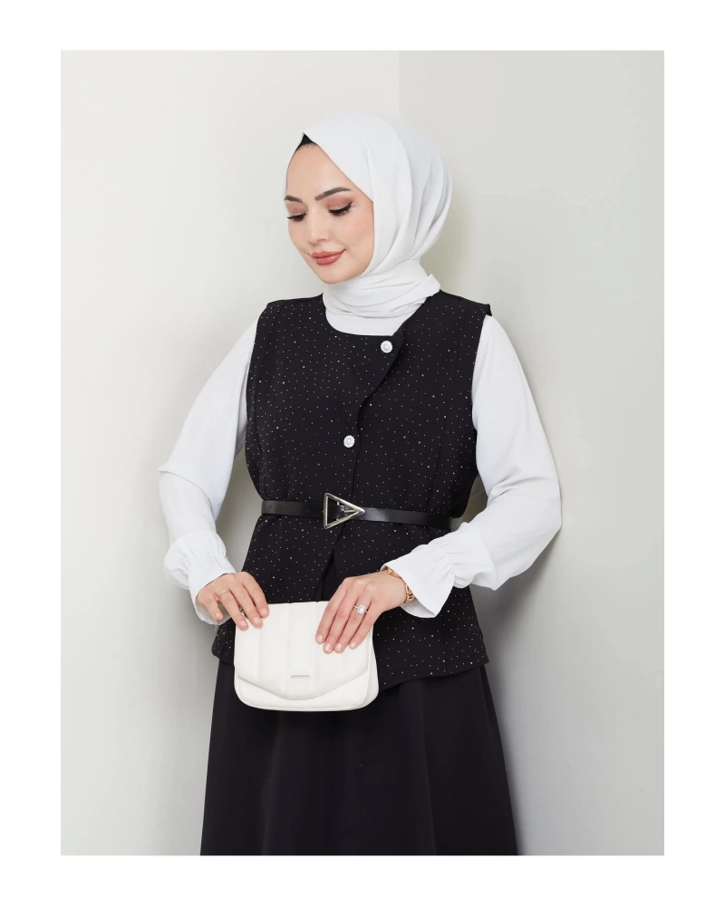 SİMLİ TAŞLI ÇAPRAZ YELEK DERİ KEMERLİ ETEK TAKIM 2533