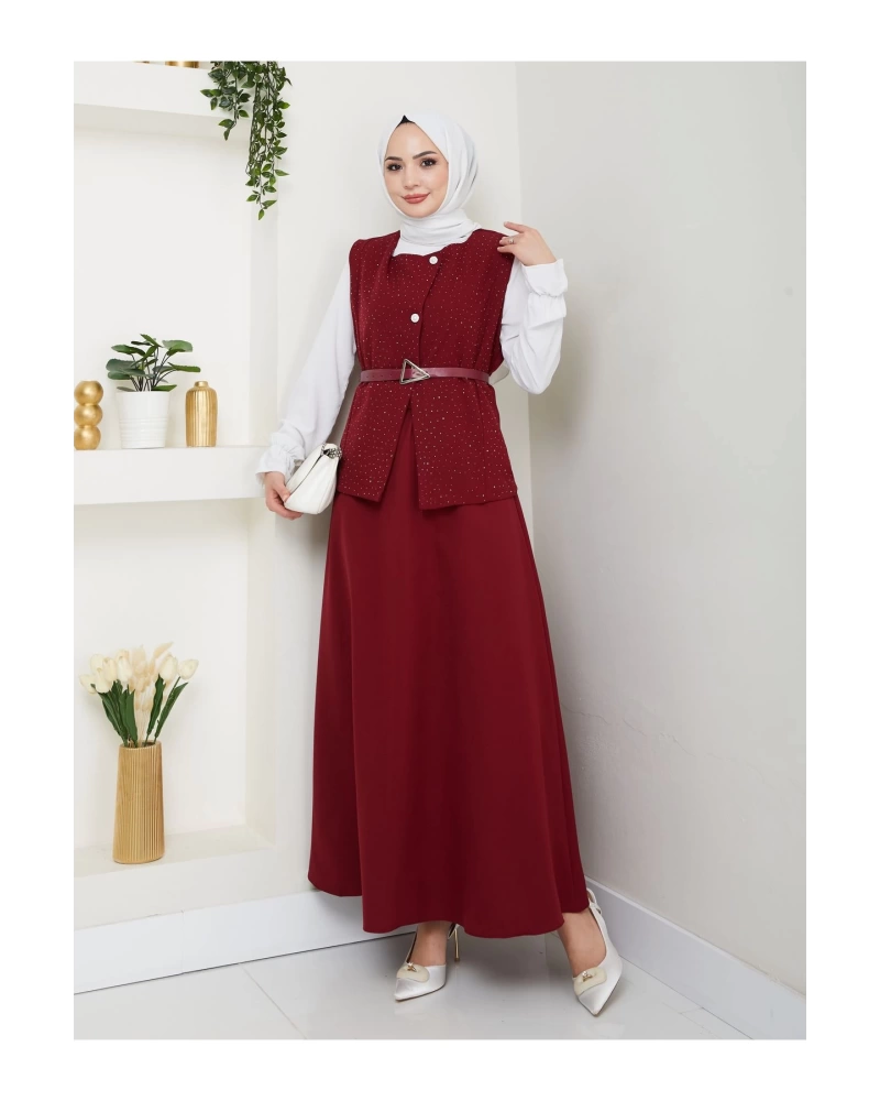 SİMLİ TAŞLI ÇAPRAZ YELEK DERİ KEMERLİ ETEK TAKIM 2533