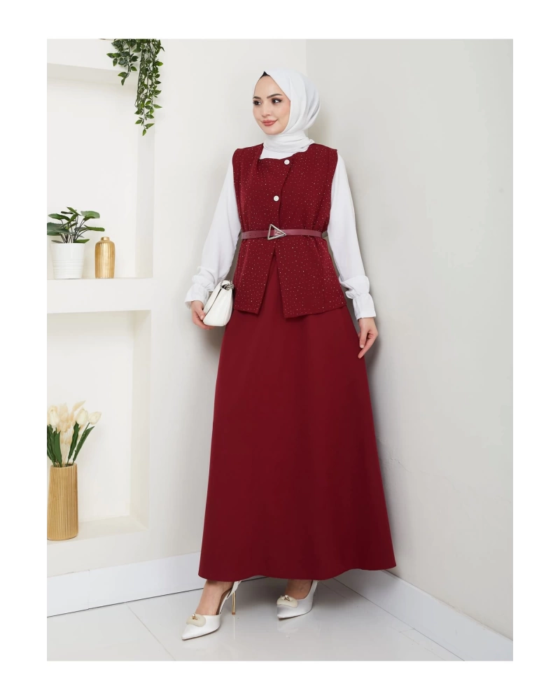 SİMLİ TAŞLI ÇAPRAZ YELEK DERİ KEMERLİ ETEK TAKIM 2533