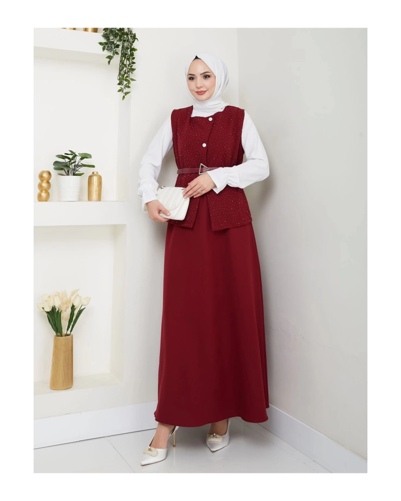 SİMLİ TAŞLI ÇAPRAZ YELEK DERİ KEMERLİ ETEK TAKIM 2533
