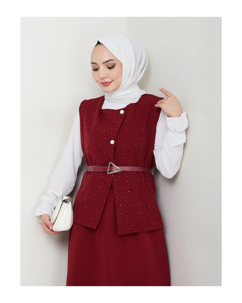 SİMLİ TAŞLI ÇAPRAZ YELEK DERİ KEMERLİ ETEK TAKIM 2533