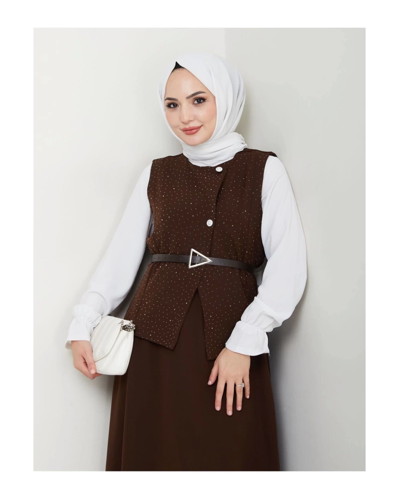 SİMLİ TAŞLI ÇAPRAZ YELEK DERİ KEMERLİ ETEK TAKIM 2533