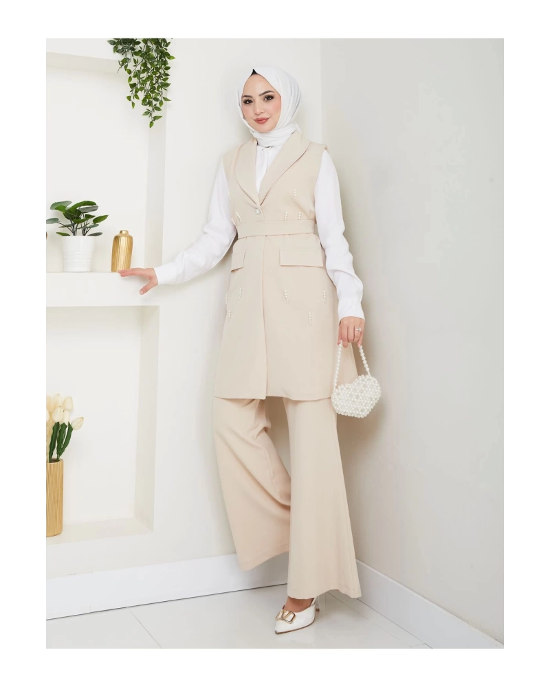 İNCİ TAŞLİ YELEK PANTOLON İKİLİ TAKIM 25088