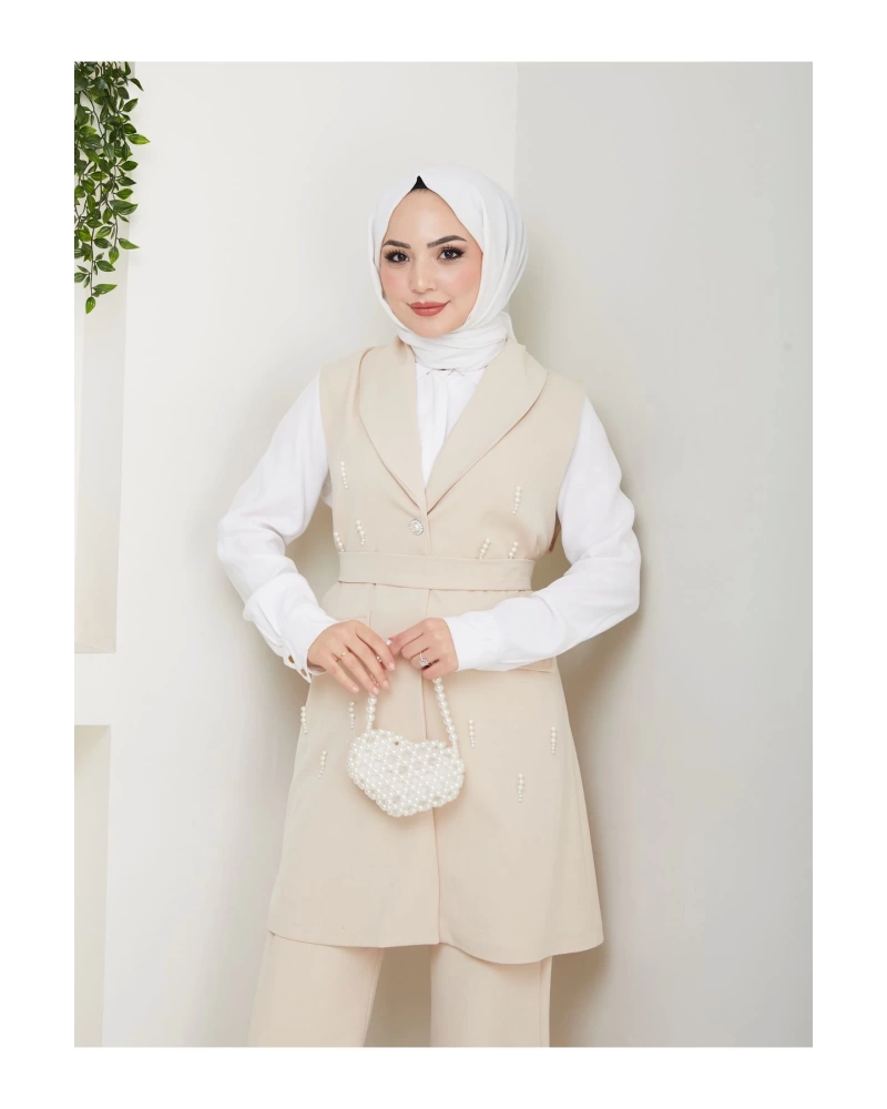İNCİ TAŞLİ YELEK PANTOLON İKİLİ TAKIM 25088