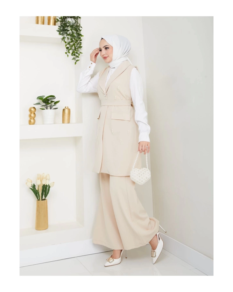 İNCİ TAŞLİ YELEK PANTOLON İKİLİ TAKIM 25088