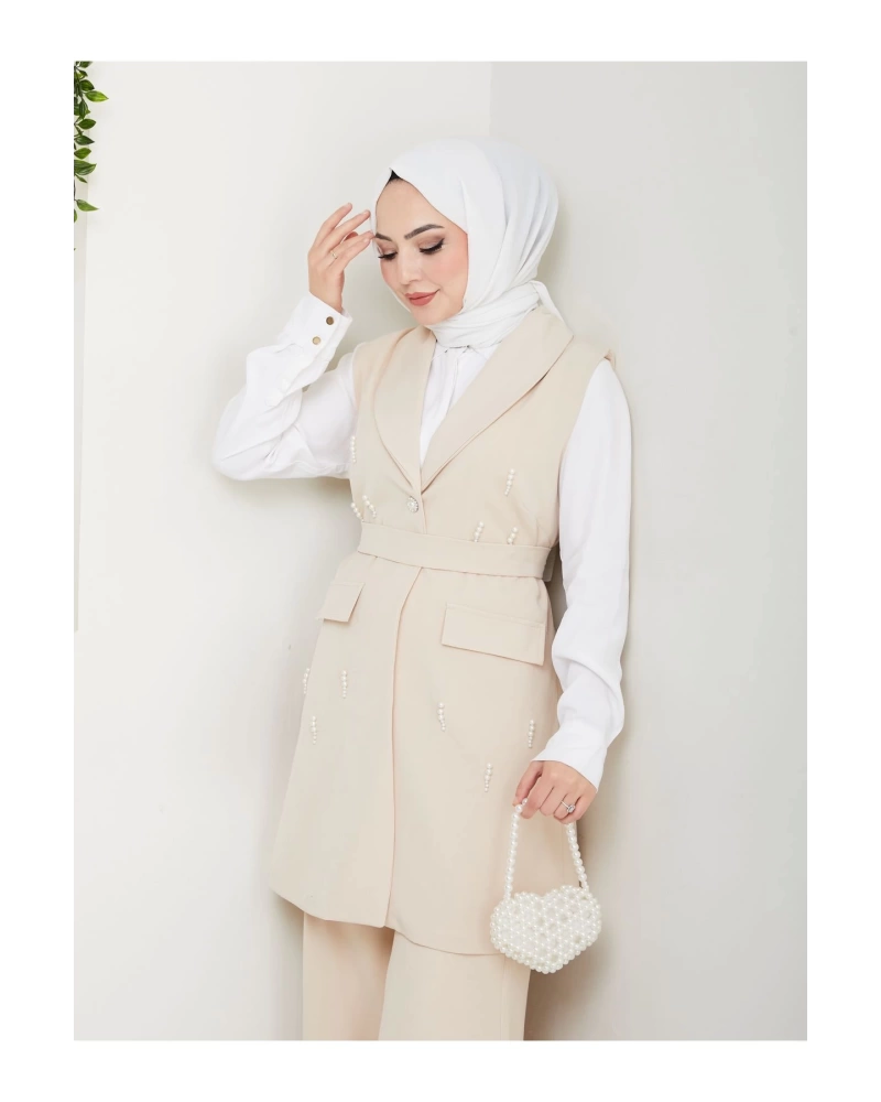 İNCİ TAŞLİ YELEK PANTOLON İKİLİ TAKIM 25088