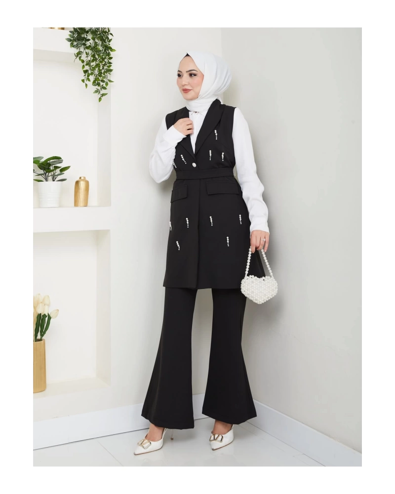 İNCİ TAŞLİ YELEK PANTOLON İKİLİ TAKIM 25088