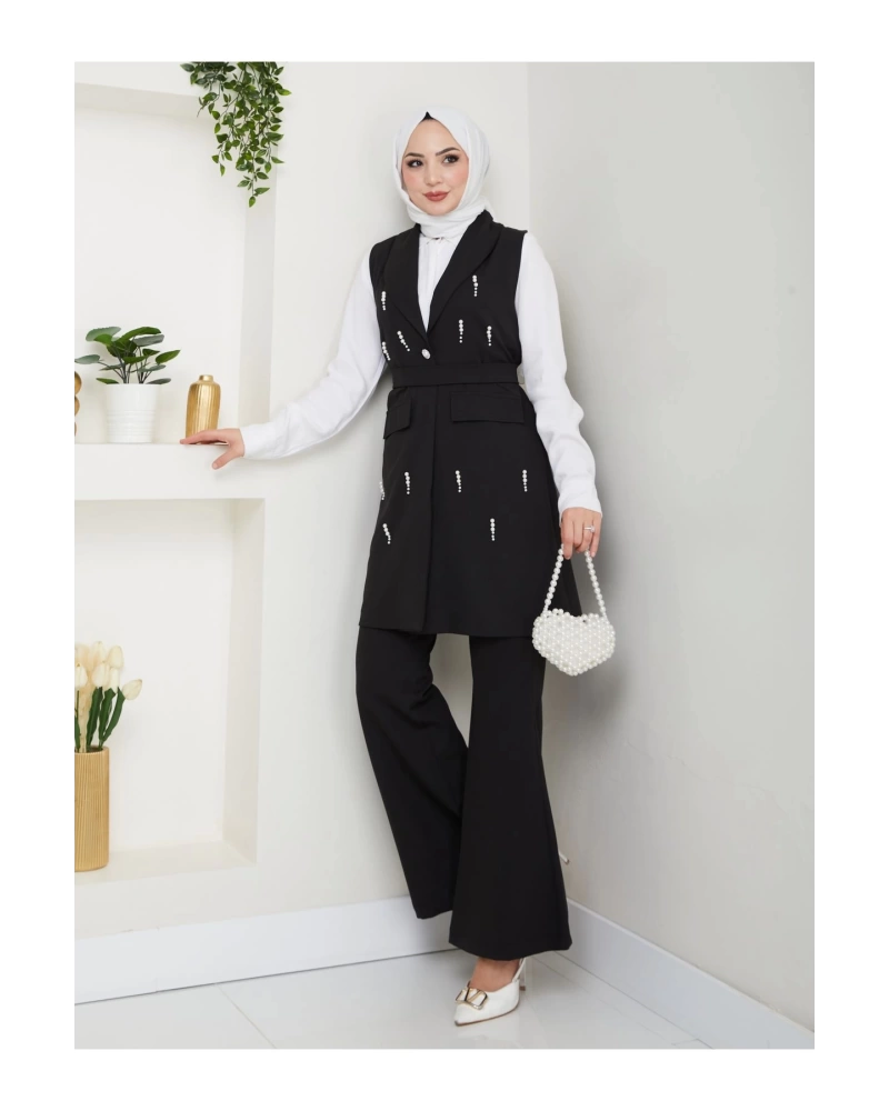 İNCİ TAŞLİ YELEK PANTOLON İKİLİ TAKIM 25088