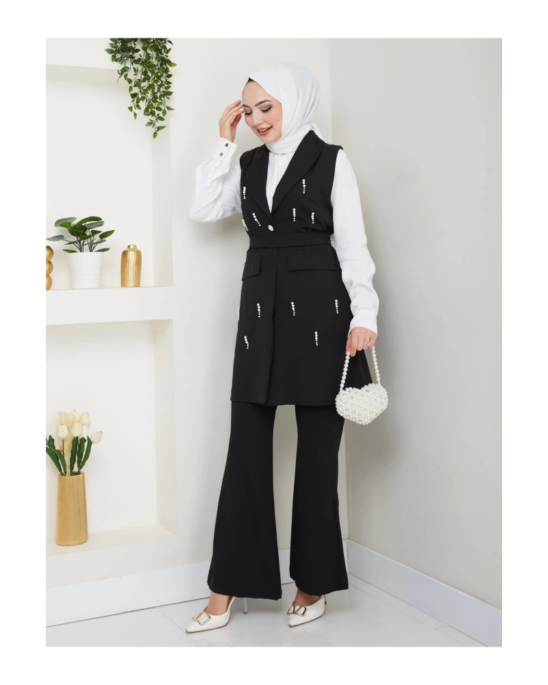 İNCİ TAŞLİ YELEK PANTOLON İKİLİ TAKIM 25088