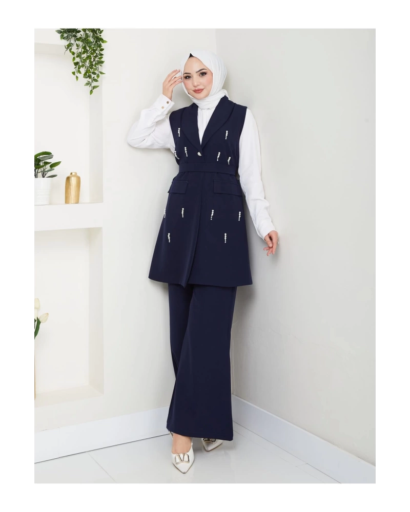 İNCİ TAŞLİ YELEK PANTOLON İKİLİ TAKIM 25088