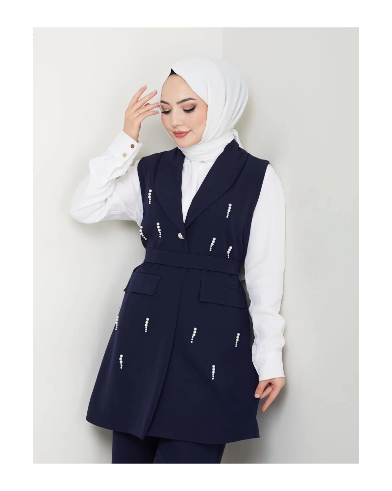 İNCİ TAŞLİ YELEK PANTOLON İKİLİ TAKIM 25088