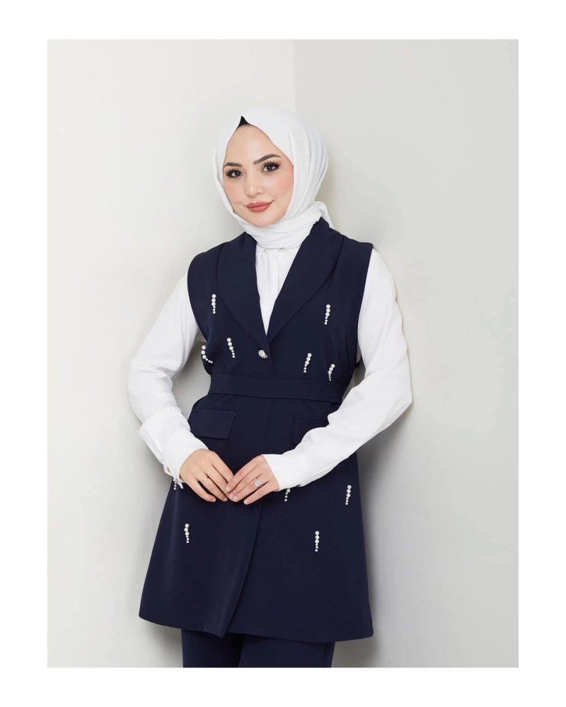 İNCİ TAŞLİ YELEK PANTOLON İKİLİ TAKIM 25088
