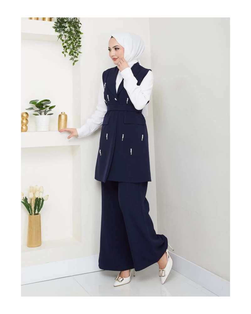 İNCİ TAŞLİ YELEK PANTOLON İKİLİ TAKIM 25088