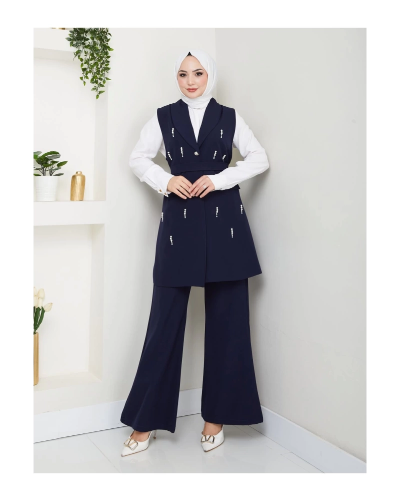 İNCİ TAŞLİ YELEK PANTOLON İKİLİ TAKIM 25088
