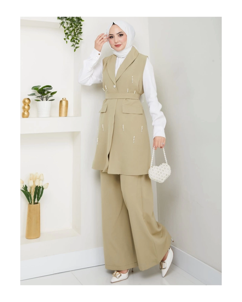 İNCİ TAŞLİ YELEK PANTOLON İKİLİ TAKIM 25088