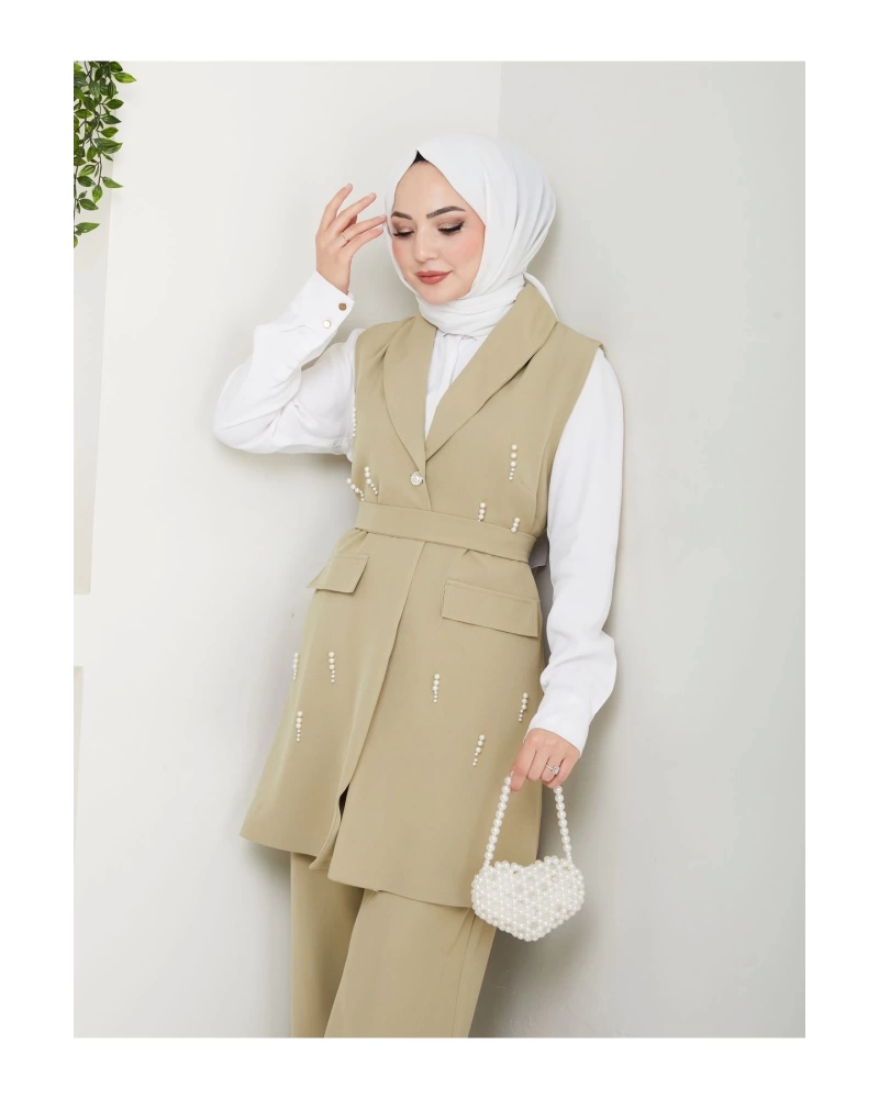 İNCİ TAŞLİ YELEK PANTOLON İKİLİ TAKIM 25088