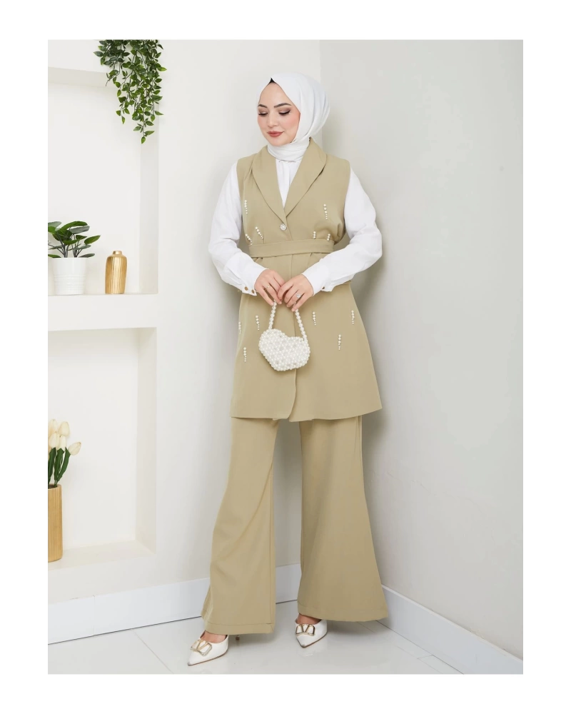 İNCİ TAŞLİ YELEK PANTOLON İKİLİ TAKIM 25088
