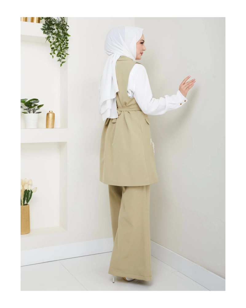 İNCİ TAŞLİ YELEK PANTOLON İKİLİ TAKIM 25088