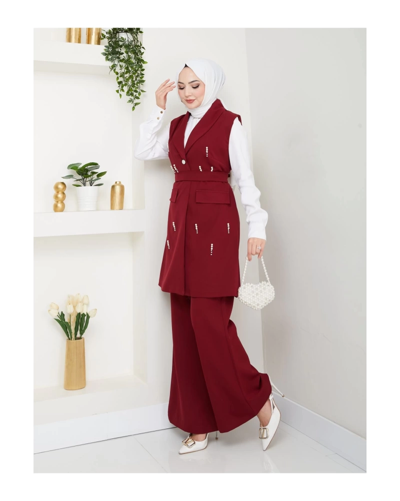 İNCİ TAŞLİ YELEK PANTOLON İKİLİ TAKIM 25088