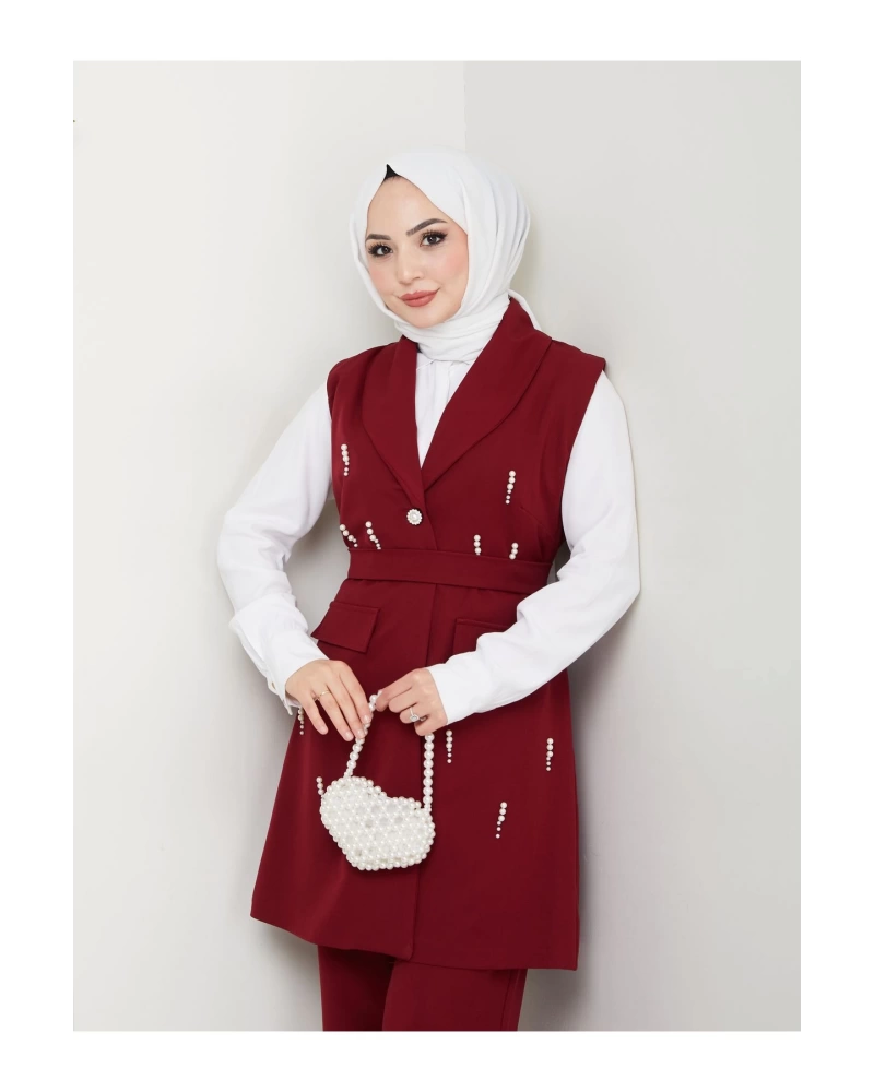 İNCİ TAŞLİ YELEK PANTOLON İKİLİ TAKIM 25088