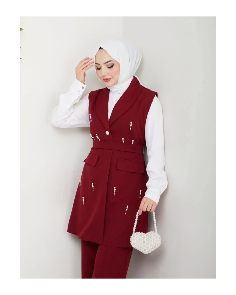 İNCİ TAŞLİ YELEK PANTOLON İKİLİ TAKIM 25088