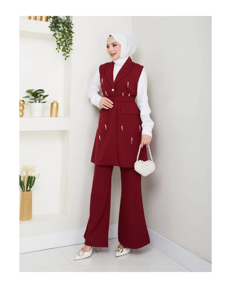 İNCİ TAŞLİ YELEK PANTOLON İKİLİ TAKIM 25088