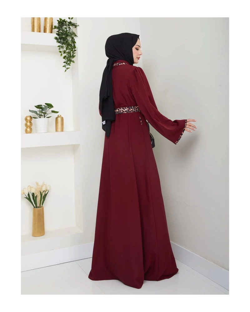 LEOPAR DETAYLI GÖMLEK YAKA ELBİSE LEOPAR KUŞAKLI FULL DÜĞME KAPAMA