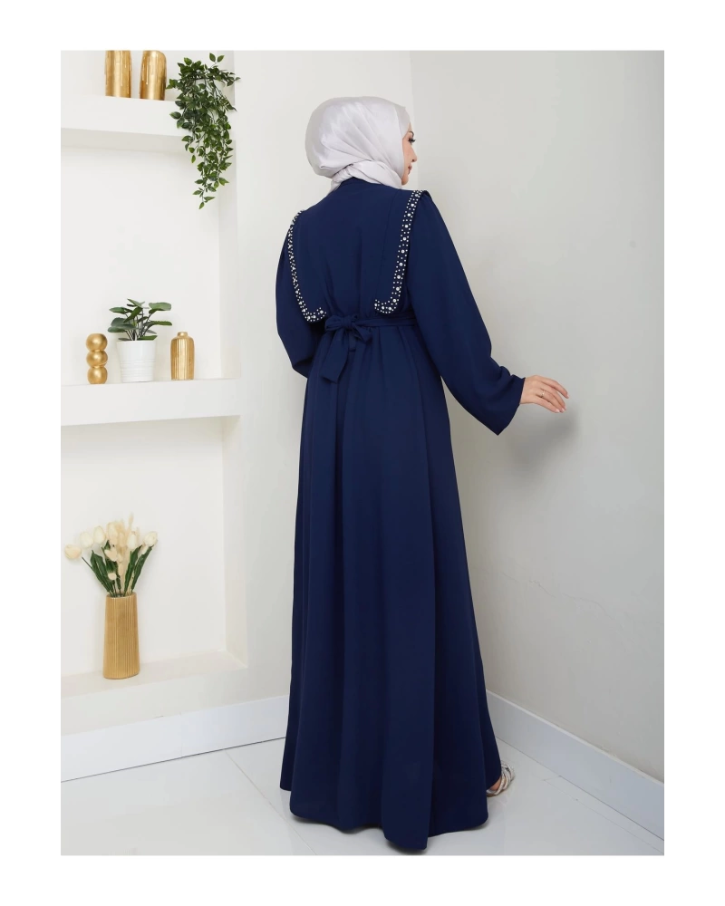 Taşli Abaya Tesettür Giyim Kadin Ferace Elbise Siyah