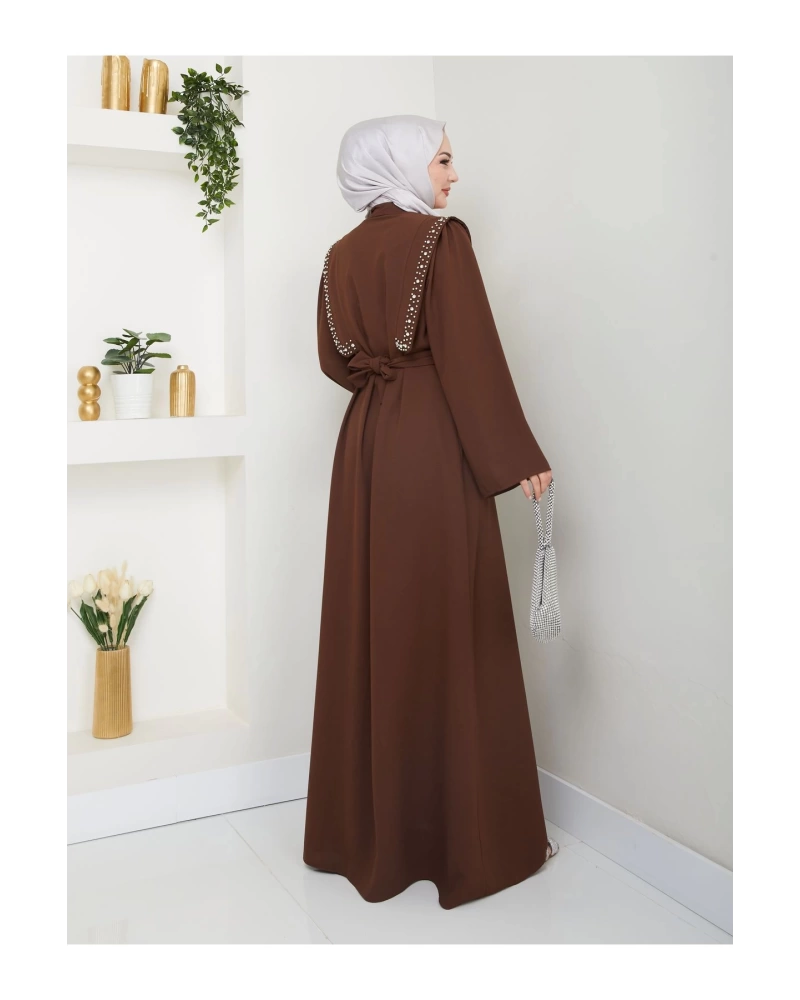 Taşli Abaya Tesettür Giyim Kadin Ferace Elbise Siyah