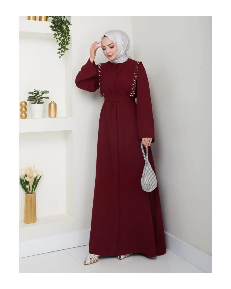 Taşli Abaya Tesettür Giyim Kadin Ferace Elbise Siyah