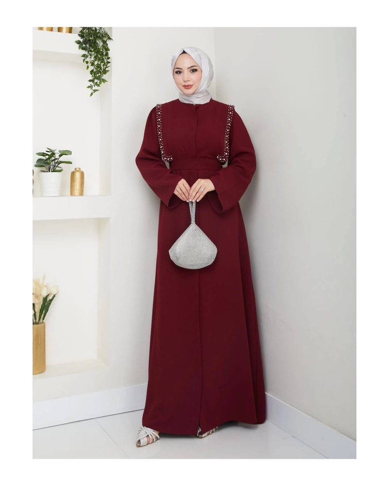 Taşli Abaya Tesettür Giyim Kadin Ferace Elbise Siyah