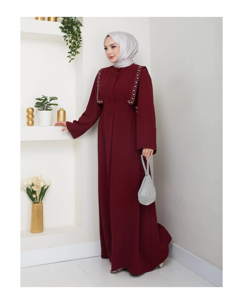 Taşli Abaya Tesettür Giyim Kadin Ferace Elbise Siyah