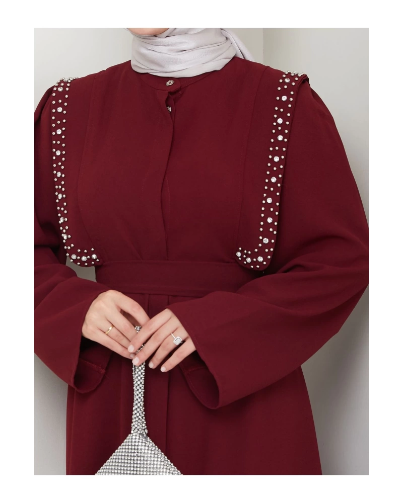 Taşli Abaya Tesettür Giyim Kadin Ferace Elbise Siyah