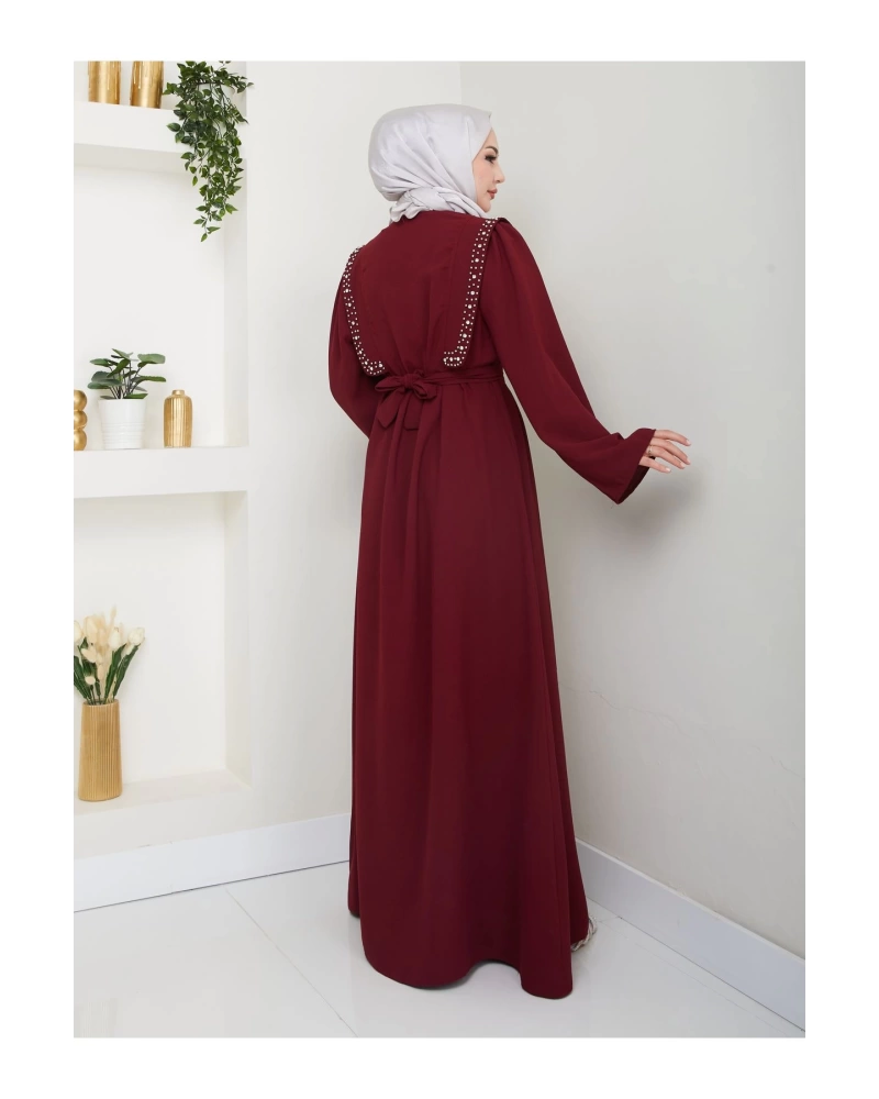 Taşli Abaya Tesettür Giyim Kadin Ferace Elbise Siyah