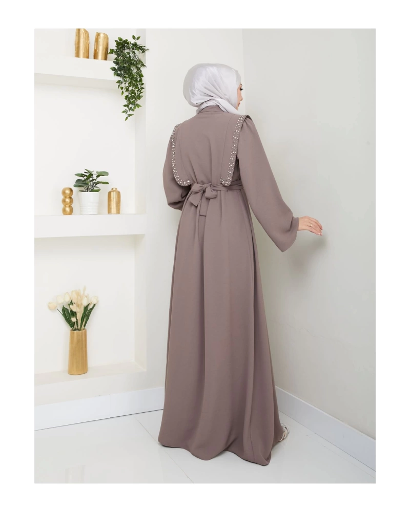 Taşli Abaya Tesettür Giyim Kadin Ferace Elbise Siyah
