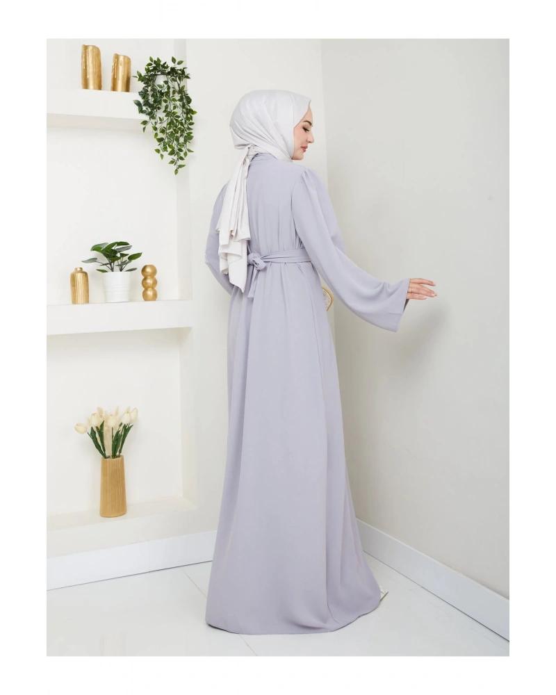 TAŞLİ ABAYA TESETTÜR GIYIM KADIN FERACE ELBISE GRİ