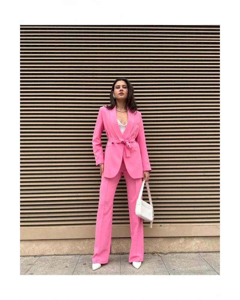 KADIN KUŞAKLI BLAZER CEKET PANTOLON TAKIM ASTARLİ