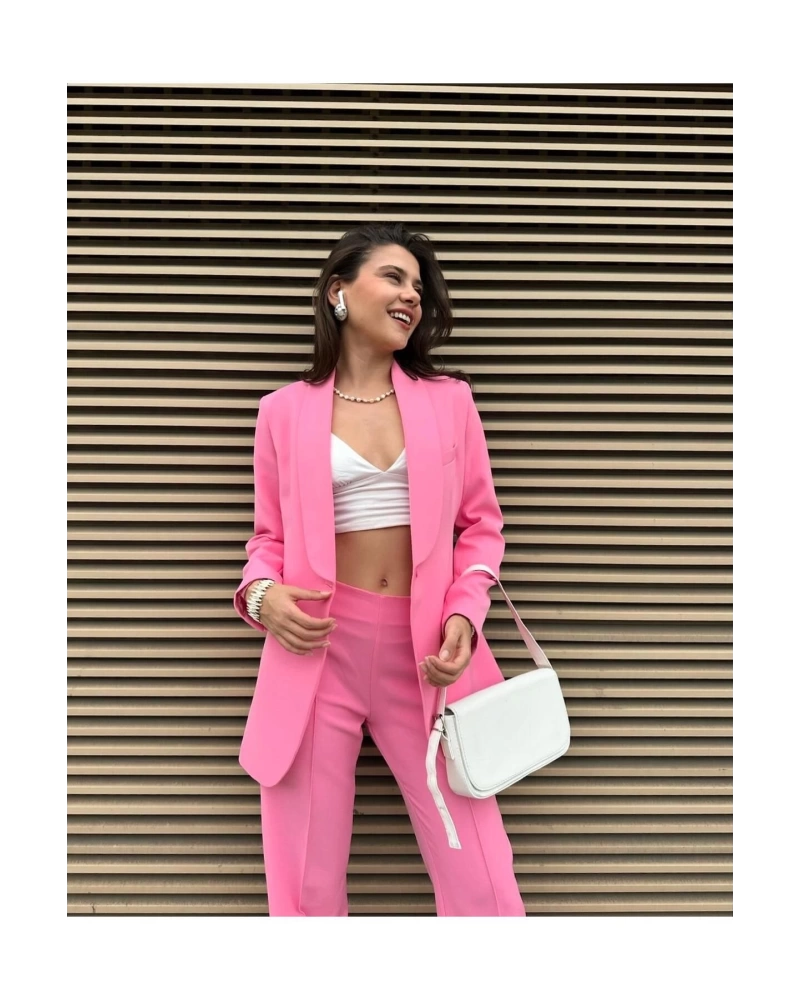 KADIN KUŞAKLI BLAZER CEKET PANTOLON TAKIM ASTARLİ