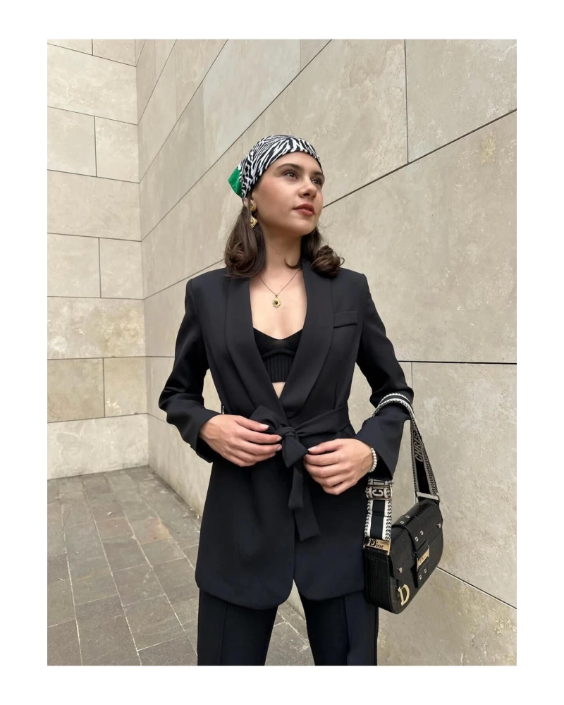 KADIN KUŞAKLI BLAZER CEKET PANTOLON TAKIM ASTARLİ