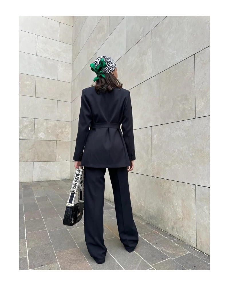 KADIN KUŞAKLI BLAZER CEKET PANTOLON TAKIM ASTARLİ
