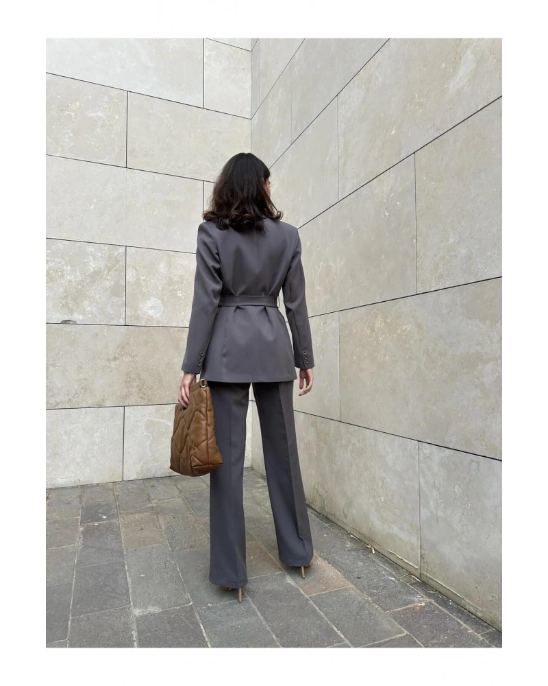 KADIN KUŞAKLI BLAZER CEKET PANTOLON TAKIM ASTARLİ