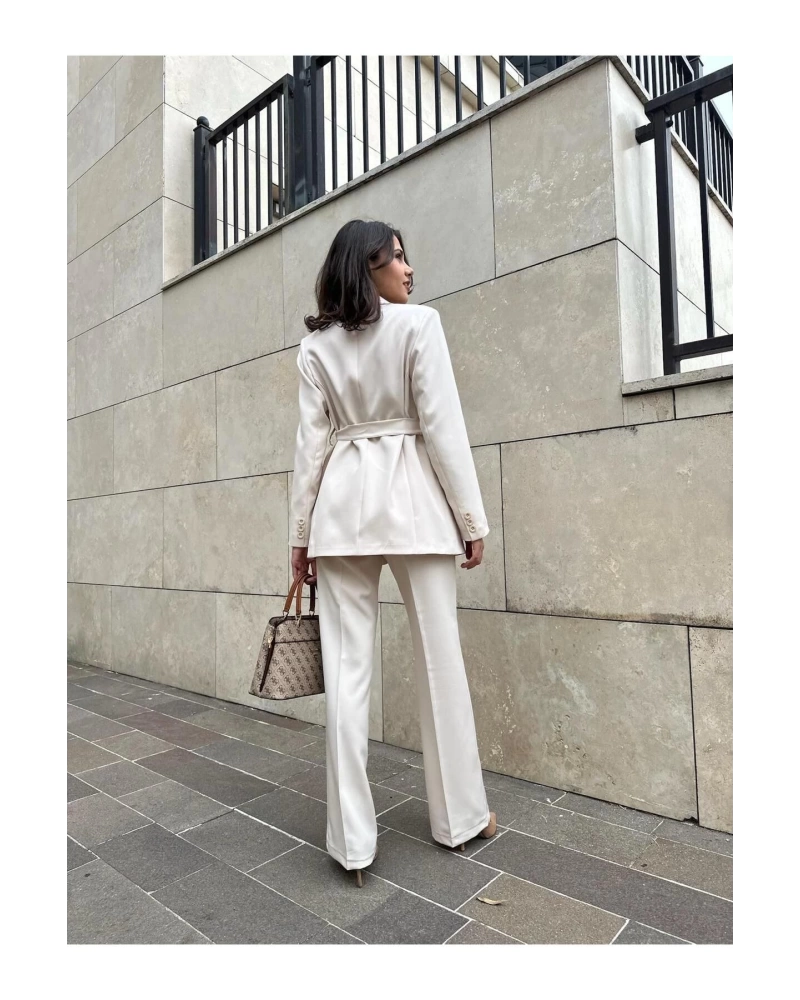 KADIN KUŞAKLI BLAZER CEKET PANTOLON TAKIM ASTARLİ