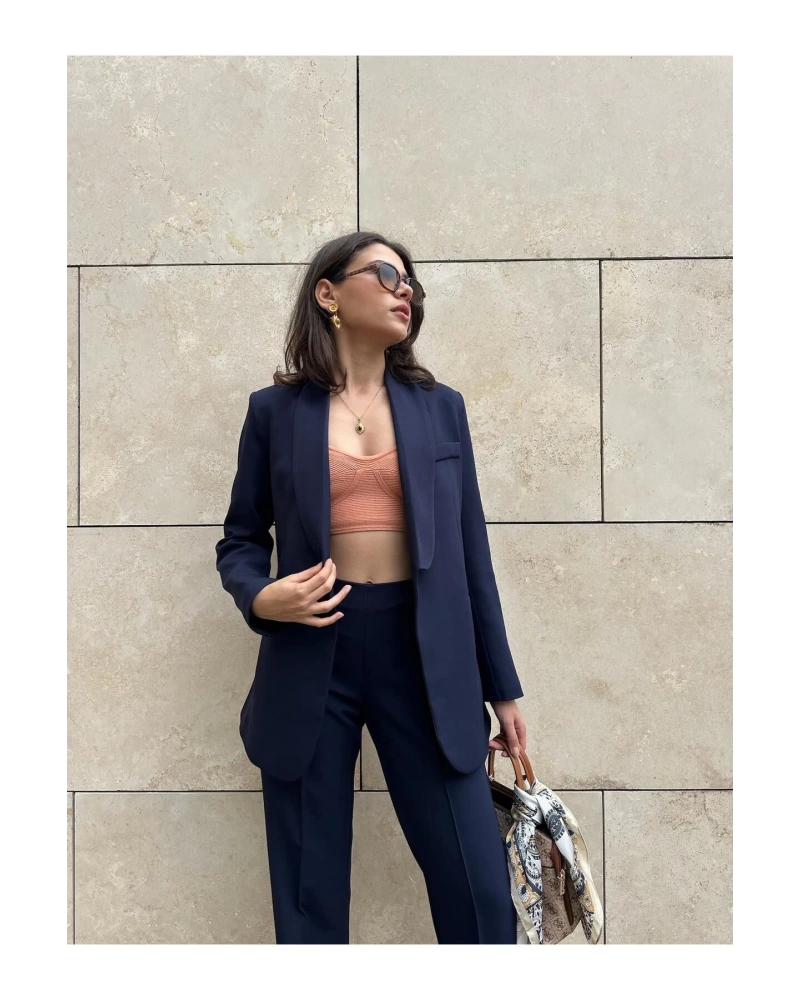 KADIN KUŞAKLI BLAZER CEKET PANTOLON TAKIM ASTARLİ