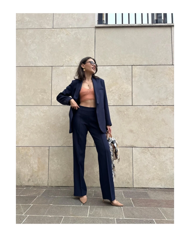 KADIN KUŞAKLI BLAZER CEKET PANTOLON TAKIM ASTARLİ