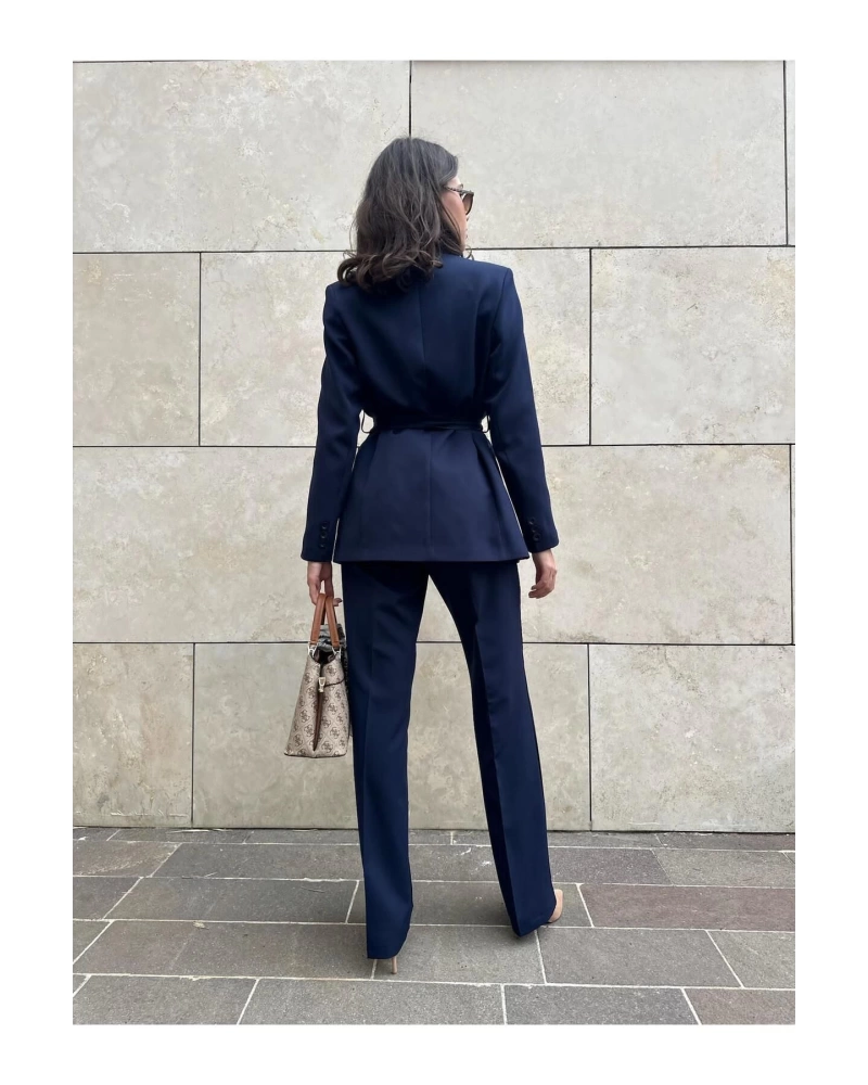 KADIN KUŞAKLI BLAZER CEKET PANTOLON TAKIM ASTARLİ