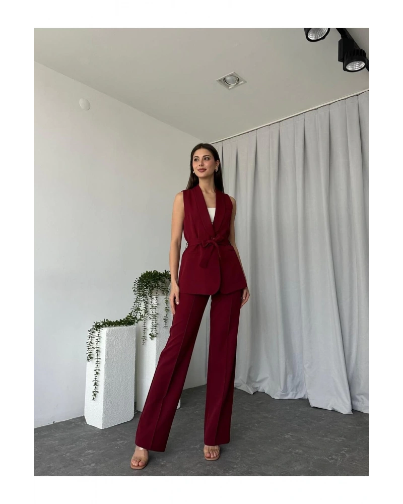 KADIN LEİLA YELEK PANTOLON TAKIM ASTARLİ KUŞAKLI