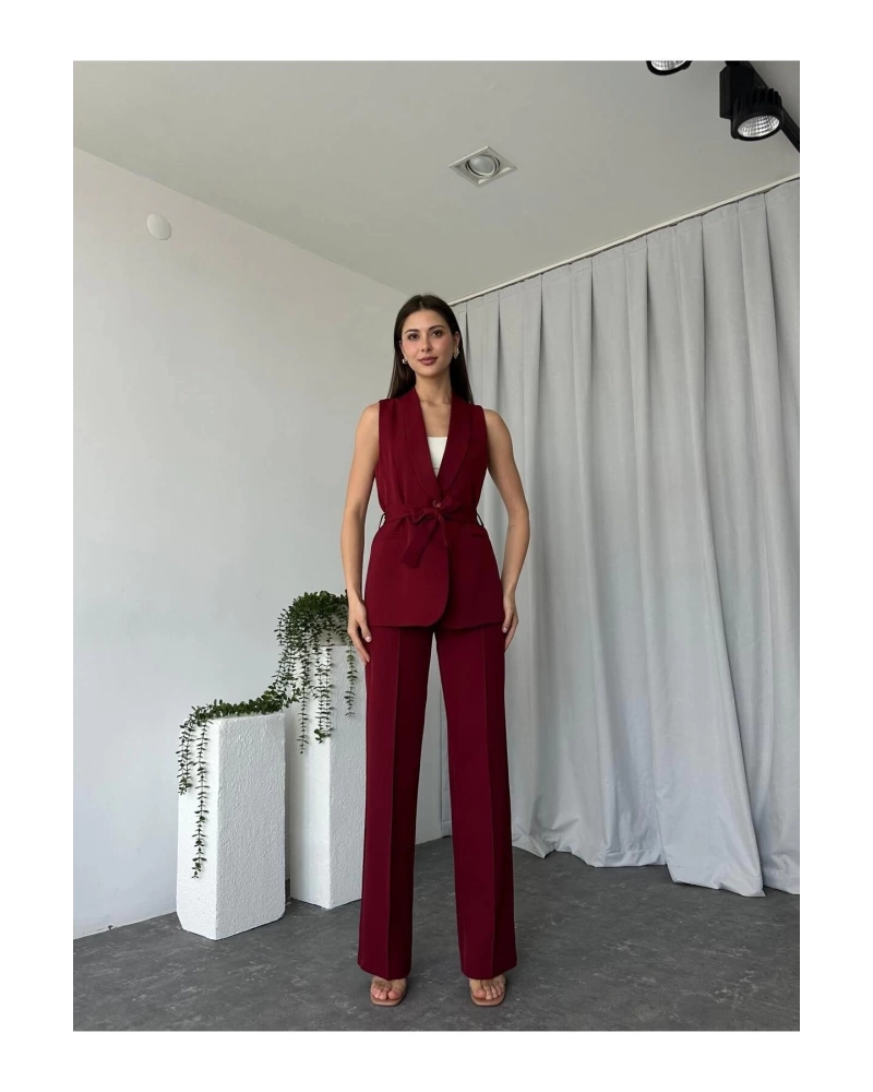 KADIN LEİLA YELEK PANTOLON TAKIM ASTARLİ KUŞAKLI